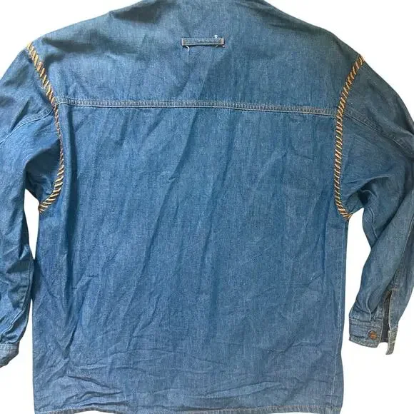 90s Vintage Oversized Western Denim Embroidered Flowers Cowgirl Cottagecore SM - Picture 8 of 10